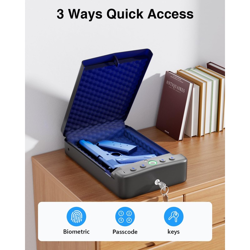 MOLICAR Gun Safe for Handgun Small Biometric Pistol Safe Fingerprint