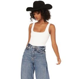 Good American Women's Modern Tank Scuba Thong Bodysuit, White, M