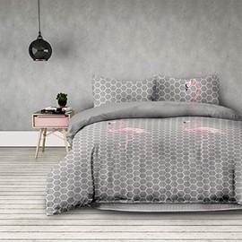 AmeliaHome basic collection flamingo duvet cover, microfibre, zip, grey and steel pink, 155x220 + 80x80