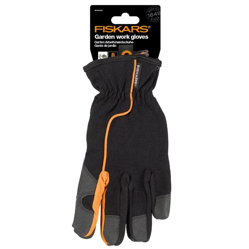 Fiskars 1003478 Gardening Gloves Size 8-S Black / Orange, Garden,