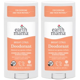 Earth Mama Bright Citrus Deodorant | Safe for Sensitive Skin, Pregnancy and Breastfeeding, Contains Organic Grapefruit and Calendula, Baking Soda and Aluminum Free, 2.65-Ounce (2-Pack)