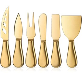 Stainless Steel Cheese Knives Set, Cheese Tools with Cheese Slicer and Cheese Cutters for Kitchen (Gold,6 Pieces)