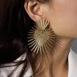 Chunky Geometric Heart Statement Drop Earrings for Women Teen Girls,14K Gold Exaggerated Love Fan Shaped Dangle Earrings Party Punk Jewelry Gifts (G)