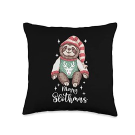 Smarty Pants Designs Merry Slothmas Christmas Sloth Throw Pillow, 16x16, Multicolor