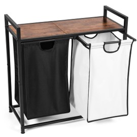 CWS Home Goods Laundry Basket Organizer with 2 Removeable Bags & A Large Top Shelf– Laundry Hamper with Handles for Clothes or Toys for Laundry Room, Bathroom, & Dorm with 2x 45Pounds Bags (46LBs)