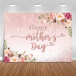 Mocsicka Happy Mother's Day Backdrop Floral Golden Dots Mothers Day Birthday Photography Background for Women Vinyl Thanks Mother's Day Photo Booth Props (7x5ft)