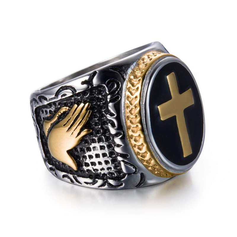 JAJAFOOK Jewelry Silver Stainless Steel Christian Holy Cross Ring for