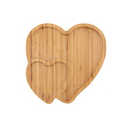AQUGOO 1 Pcs Heart Shaped Wooden Serving Plates, 9-inch Double Heart Design, Divided Dessert Platter Set, Reusable Bamboo Plate, Funny Party Supplies