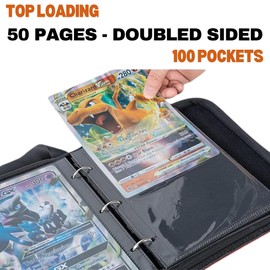 Jumbo Card Binder - 100 Pockets Hold Oversized Big Card 3 Rings With 50 Double Side Removable Premium Pages Portable & Lightweight Orange Leather Jumbo Binder + 25pk (L) + 25pk (XL)