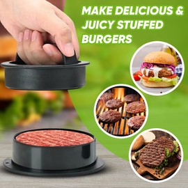 GaedHouse 3-in-1 Burger Press – Amazing Stuffed Burger Maker Set – Non-Stick – with 100 Pieces Waxed Burger Paper – Perfect Meat Patties and Sliders