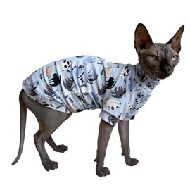 Limited Edition Sphynx Cat Cotton T-Shirts Hairless Cat Sweatshirt Pet Kitten Clothes Round Collar Kitten Shirts Vest Cats & Small Dogs Apparel (Cat Fishbone, S (3.3-4.4 lbs))