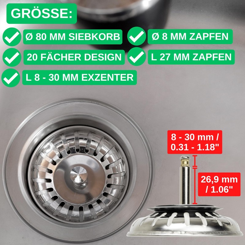 Strainer Basket for Sink, Diameter 79 mm / 80 mm