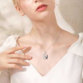YAFEINI Cat Necklace for Women 925 Sterling Silver Moon Cat Pendant for Girls cubic zirconia Cat Jewellery Gifts