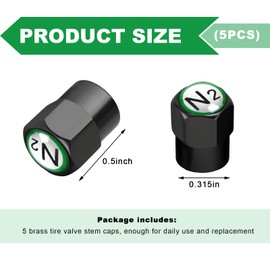 BWBWND 5PCS Car Tire Valve Stem Caps, Brass Metal Tire Valve Cap Cover with Sealing Ring, N2 Nitrogen Logo Leakproof Tire Valve Stem Cover for Car Motorbike, Trucks, Bike, Bicycle (Black, White)