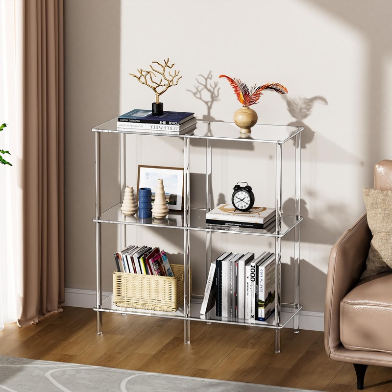 Acrylic Side Table Clear 3-Tier End Table for Living Room,