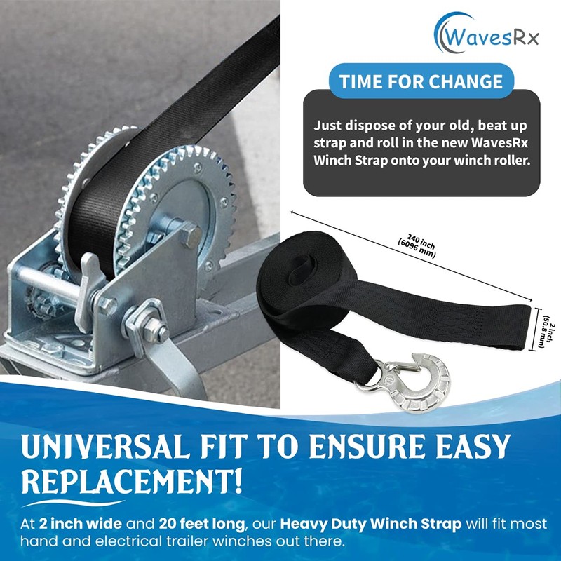 WavesRx 2" x 20' Boat Trailer Winch Strap Replacement with