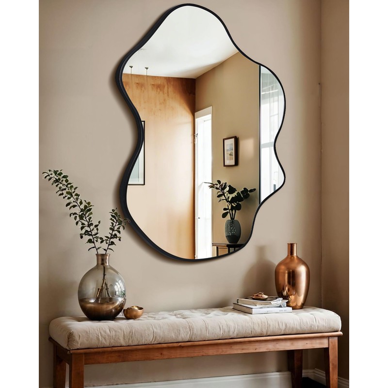 CULER Irregular Black Bathroom Wall Mirror,24 x 36 Inch Asymmetrical
