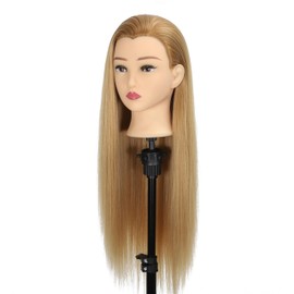 Mannequin Head with Hair 28“ Human Hair,Manikin Head Hairdresser Training Head Cosmetology Doll Head for Styling Braiding Practice with Clamp Stand (Blonde)