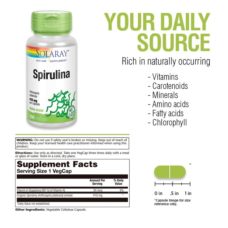 SOLARAY Spirulina 410mg | Algae Superfood Supports Energy, Vitality &
