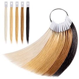 Noverlife 30 Piezas de Muestras de Color de Cabello Humano Puro, Anillos de Prueba de Cabello Natural para Práctica de Peluquería de Salón