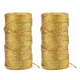YEWCEP Gold Thread, 2 Rolls of Gold Cord, 1.5 mm x 100 m, Decorative Cord, Gold, Polyester, High Quality for Crafts, Decoration and Packaging
