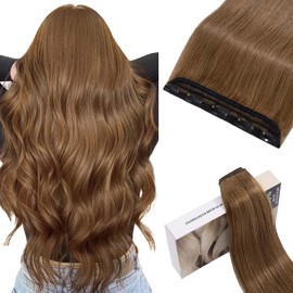 TESSHAIR 5 Clip One Piece Clip in Hair Extensions Real Human Hair 22 Inch Human Hair Clip in Extensions Light Brown 3/4 Full Head Hair Extensions Clip ins Long Straight 55g