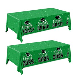 EYOBZOOQ Green Graduation Tablecloth Plastic 54"x108", 2Pcs Congrats Grad Tablecloths Class of 2025 Tablecloth Graduation Party Decorations 2025 Grad Decorations for College High School