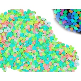 KAPSING Pack of 300 Luminous Pebbles, Glow in the Dark Plastic Small Fluorescent Pebbles for Aquarium, Garden, Walkways, Balcony, Children's Room Decoration (Colourful)