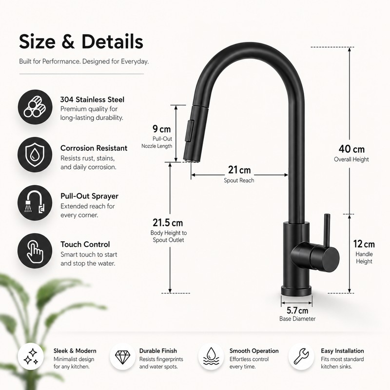 Touch Kitchen Faucet for Sink – Pull-Out Sprayer with 360°