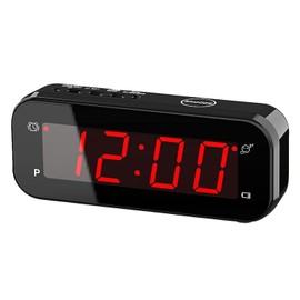SUPLEDCK Small Digital Alarm Clock with Temperature Display - Battery Operated,Adjustable Brightness,Snooze,12/24Hr,Cordless,Night Mode - Ideal Beside Clock for Bedroom Desk Travel (Red Display)