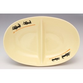 Kakamoto SOUSEN Medium Plate, Orange, 7.1 inches (18 cm), Setoyaki 2-Compartment Plate, Black Cat Pattern