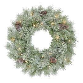 Puleo International 24" Pre-Lit Battery-Operated Artificial Flocked Wreath