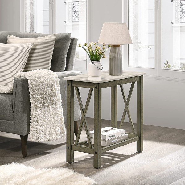 New Classic FURNITURE Eden Faux Marble End Table, Gray