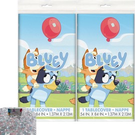 Unique Industries, Inc. Bluey - Mantel para fiesta de cumpleaños Bluey con confeti de fiesta: rectangular, plástico, 84 x 54 pulgadas (paquete de 2), 29503 paquete
