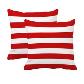 Leaveland Red and White Stripe Set of 2 18x18 Inch Cotton Polyester Square Throw Pillow Cover Decorative Soft Cushion Case Fall Autumn Winter Christmas Home Decor Sofa Standard Size Accent Pillowcase