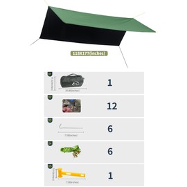 Wind Tour Portable Multifunctional Tent Footprint Traveling Awning Backpacking Tarp Rain Fly Tarp Tent Waterproof Shelter Outdoor Camping Tarp Sun Shelter for Hiking, Beach (Green-118×177 in)
