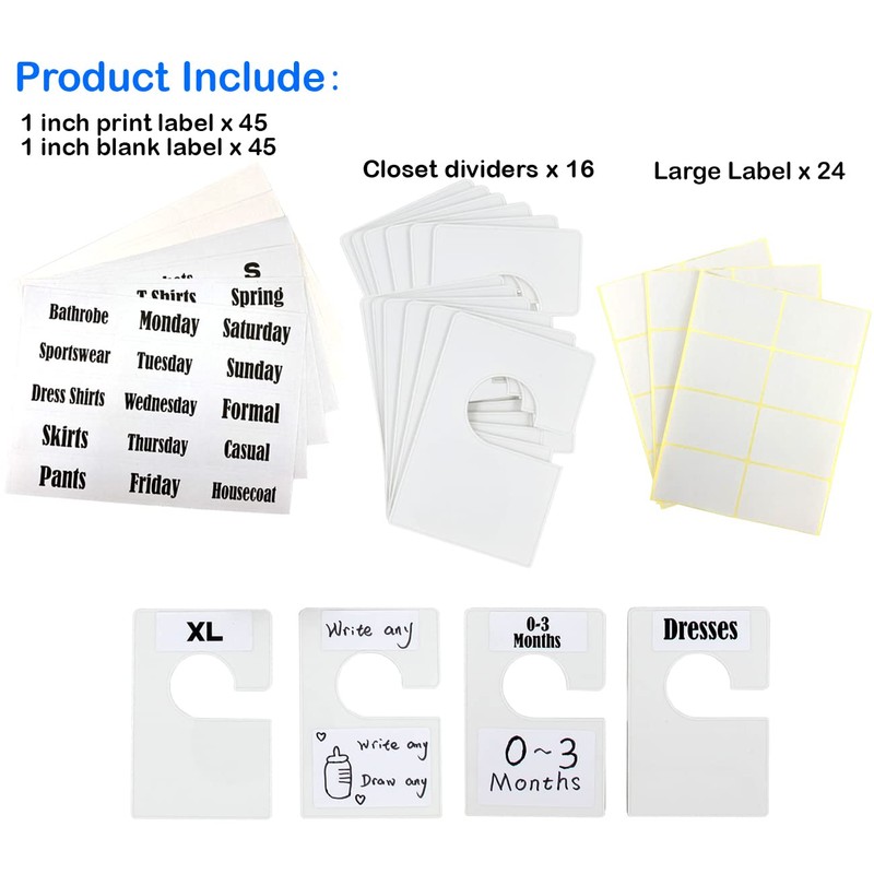 TraGoods 16 Pack White Clothing Rack Size Dividers Plus 60