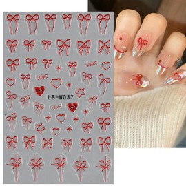 Romantic Valentine's Day Nail Art Stickers Decals Self-Adhesive Star Love Heart Nail Stickers Ribbon Bow Nail Art Decals Valentines Red Pink White Heart Bow Nail Art Design Decoration Accessories
