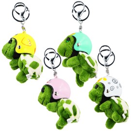 Wisebom Pack of 4 Key Chains Turtle Plush Turtle Pendant Decorative Cartoon Turtle Plush Pendant Key Ring with Hat for Decorative Home, multicoloured, Unit size