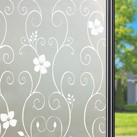 Qualsen Window Film Privacy Film for Glass Windows Frosted Window Film Flower Pattern Stained Glass Window Film Decorative Window Sticker Static Cling Glass Film 30 x 120 cm, P014W