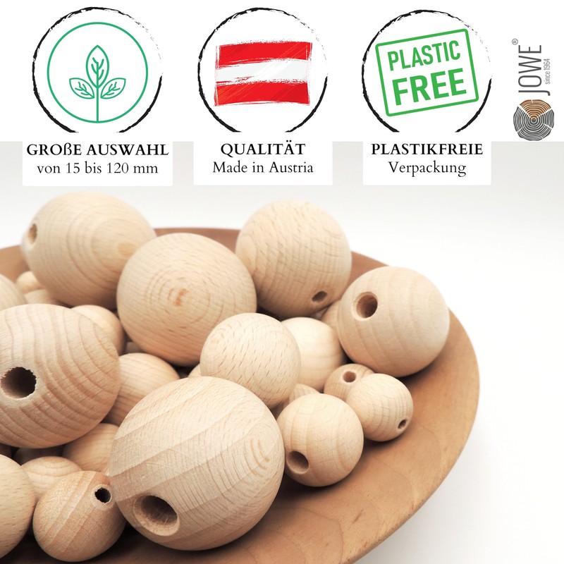 JOWE Wooden Beech Ball 25 mm with Hole Pack of