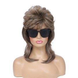 Adequate 80s Mullet Wig for Women Fluffy and Layered Hairpiece for Perfect for Costume Parties and Cosplay (Light Brown)