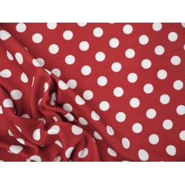 Bullet Printed Liverpool Textured Fabric 4 Way Stretch Red White Polka Dot P29