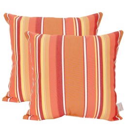 Sweet Summer Living Outdoor/Indoor Sunbrella Throw Pillow Cover Only Square Set of 2 Pieces 18""x18"" Dolce Mango Stripe - Insert Not Included, Orange