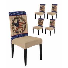 4 Pcs Dining Chair Covers Stretch Spandex Slipcovers Independence Day Vintage Country Star Removable Washable Dining Room Seat Cover Cushion Protector for Home Hotel Decor USA Flag Rustic Wood