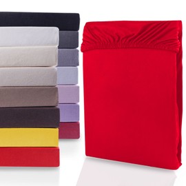 DecoKing Fitted Sheet Small Double 100% Supreme Quality Cotton Jersey Boxspring, Nephrite Collection, 100x200-120x200 cm Red