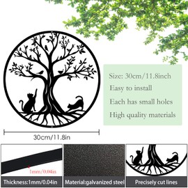 Pduoduo Black Metal Tree of Life Wall Decor Silhouette Art(with cat and bird) for Gift Present Indoor Outdoor Garden Home Decoration (11.8in)