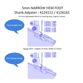 DREAMSTITCH 4118517-45 Snap On 5mm Narrow Hem Presser Foot for Husqvarna Viking Group 1~7,D Sewing Machine - #4118517-45