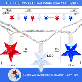 SUNSGNE Star String Lights Red White and Blue String Lights, 13.6FT Indoor 4th of July Lights with 35 LED Star Fairy Lights for Patriotic Independence Day Memorial Day Fourth of July Decorations