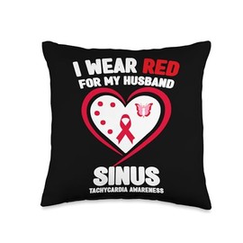 I Wear Red for My Husband Sinus Tachycardia Awareness Throw Pillow
